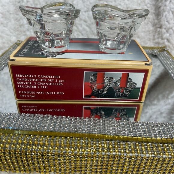 New in Boxset of 2 crystal candleholders, made in Italy - Picture 3 of 8